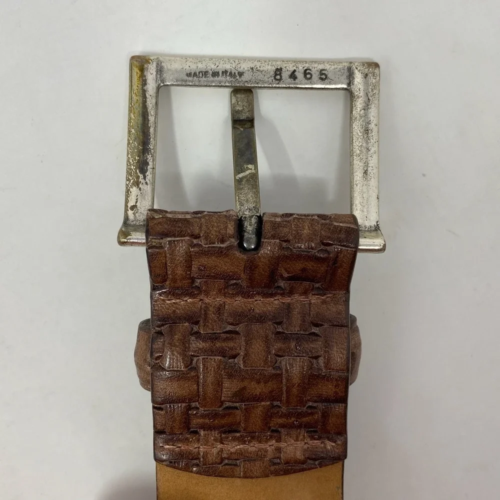 Vtg‎ W Kleinberg Belt Mens 46 Brown Embossed Basketweave Made in USA